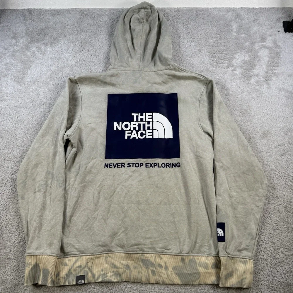 The North Face Hoodie Men Medium Beige Tie Dye Fleece Drawstring Hiking Pullover